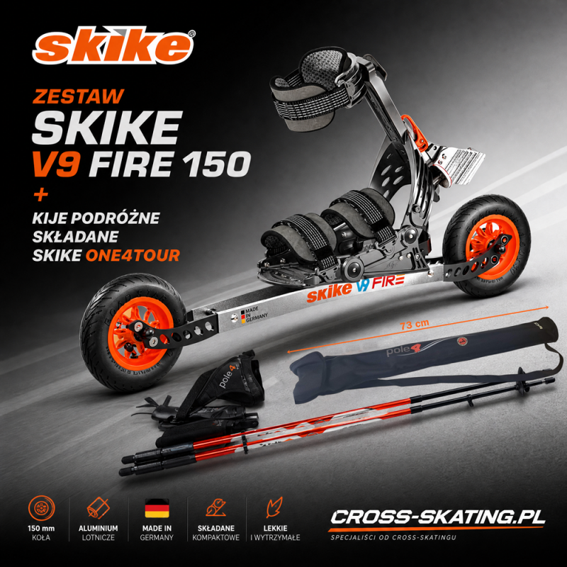 Zestaw Skike V9 Fire 150 + kije podróżne ONE4TOUR + torba – mobilny komplet do cross‑skatingu